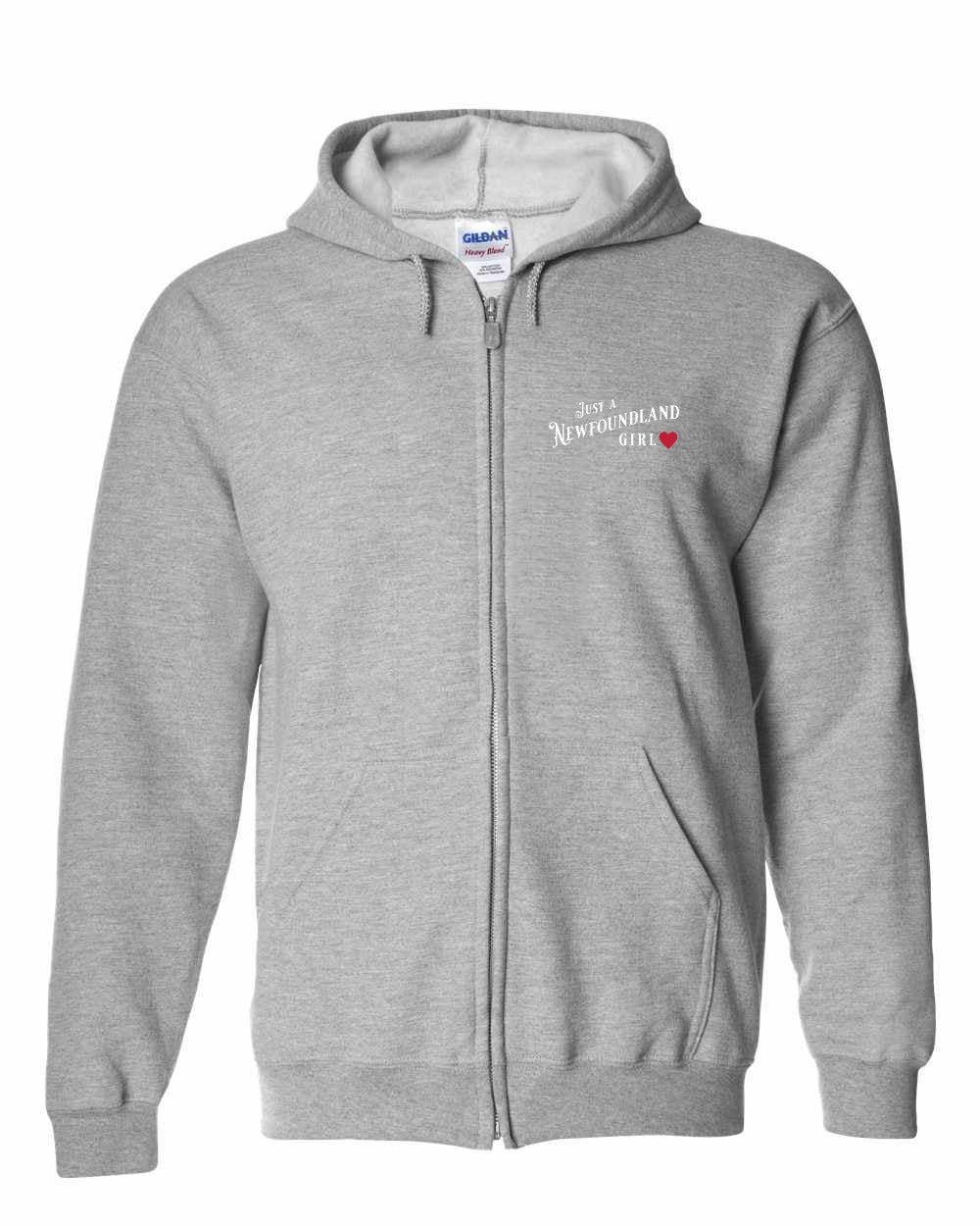 Just a NFLD Girl Red Heart Left Chest Zip Hoodie - Unisex