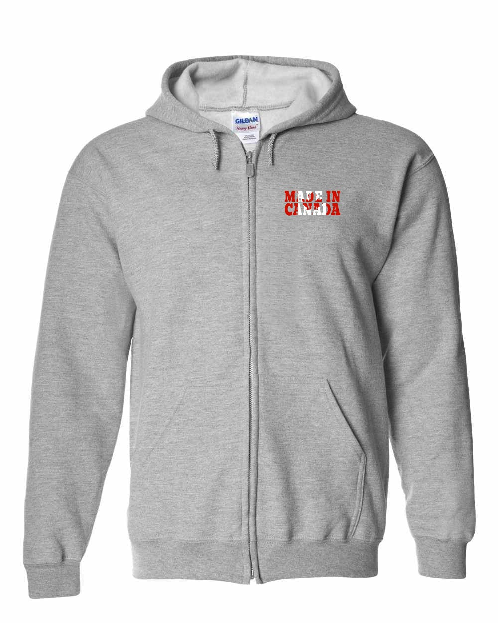 Made in Canada Flag Background Left Chest Zip Hoodie - Gildan Canada (sewn Internationally)