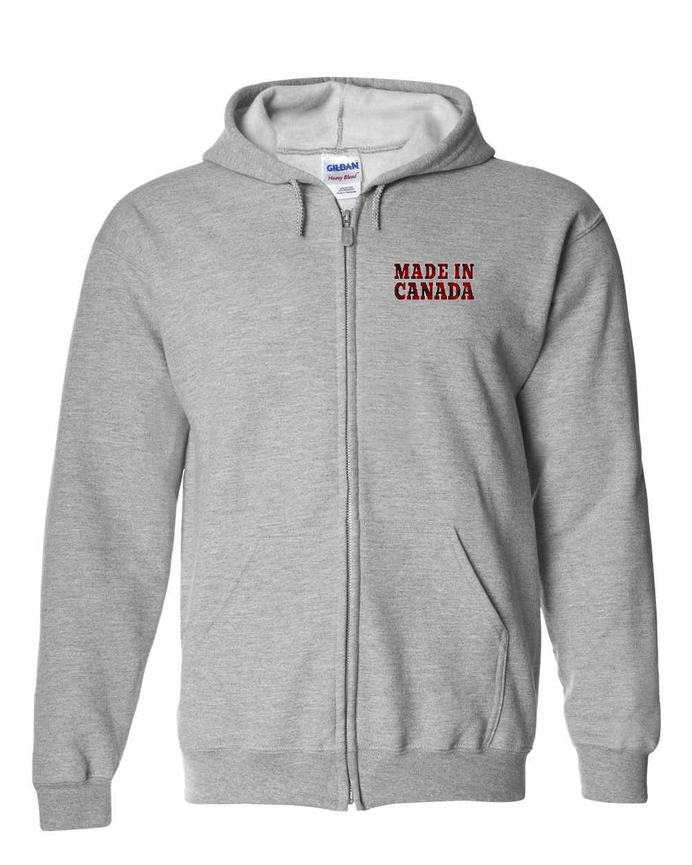 Made in Canada Plaid Background Left Chest and Back Zip Hoodie - Gildan Canada (sewn Internationally) - Unisex