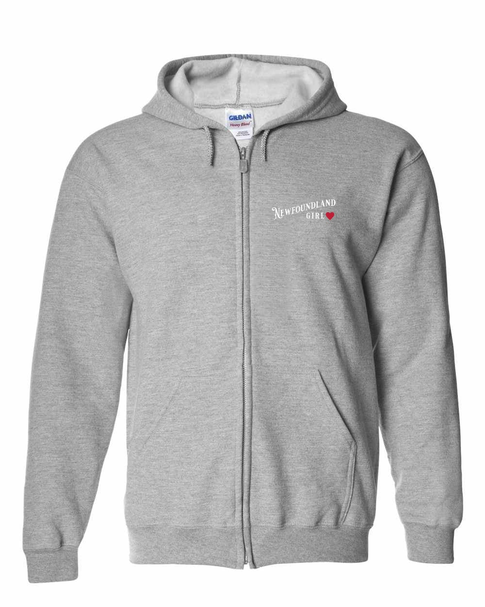 NFLD Girl Red Heart Left Chest Zip Hoodie - Unisex