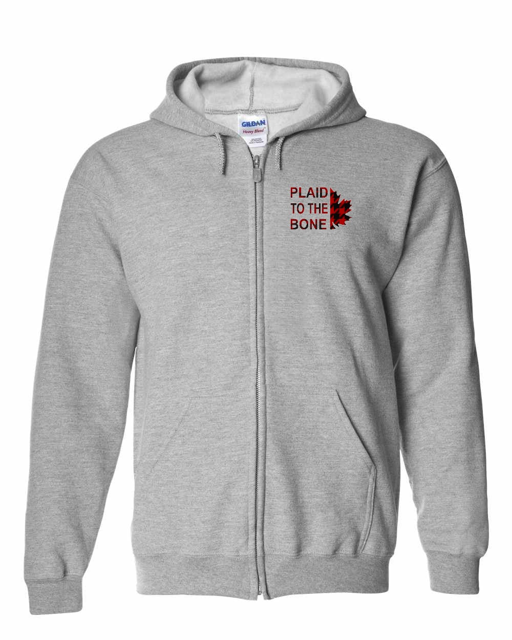 Plaid to the Bone Stacked Leaf Left Chest Zip Hoodie - Gildan Canada (sewn Internationally)