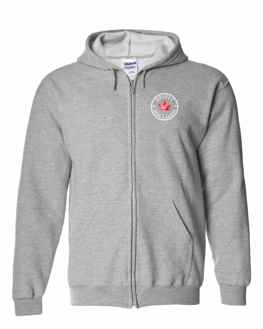 Born and Raised Quebec Left Chest and Back Zip Hoodie - Gildan Canada (sewn Internationally)