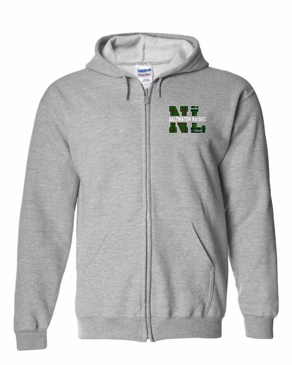 Newfoundland and Labrador Saltwater Raised Left Chest and Back Zip Hoodie