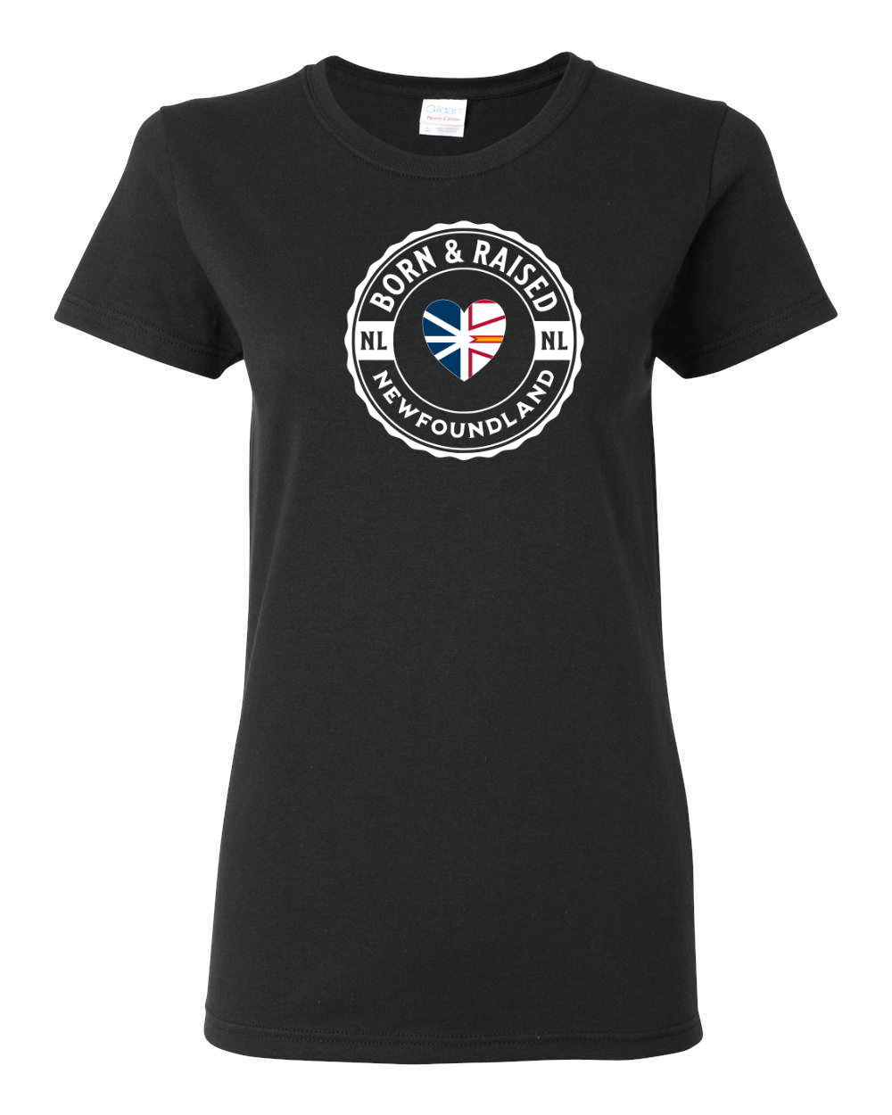 Born and Raised Heart Flag NFLD Women's Tee