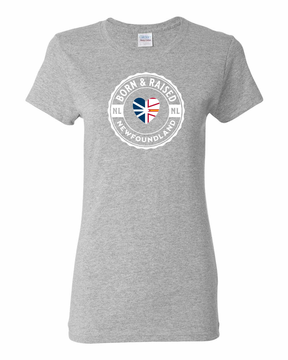 Born and Raised Heart Flag NFLD Women's Tee