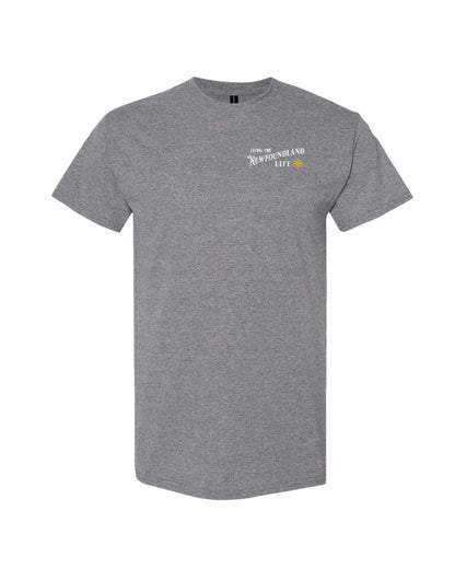 Living the Newfoundland Life yellow Left Chest Men's Tee