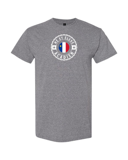 Ne Et Eleve Acadien with Acadian Flag Center Full Front Men's Tee