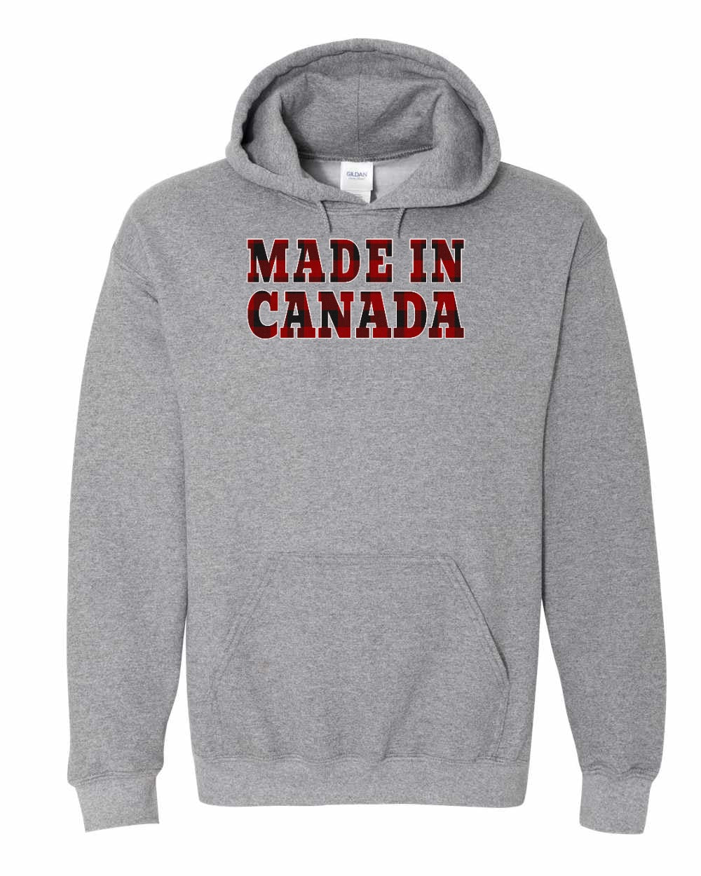 Made in Canada Plaid Background Pullover Hoodie - Gildan Canada (sewn Internationally) - Unisex