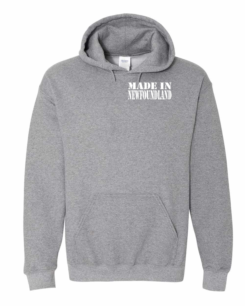 Made In NFLD ( White Lettering) Left Chest Pullover Hoodie - Unisex