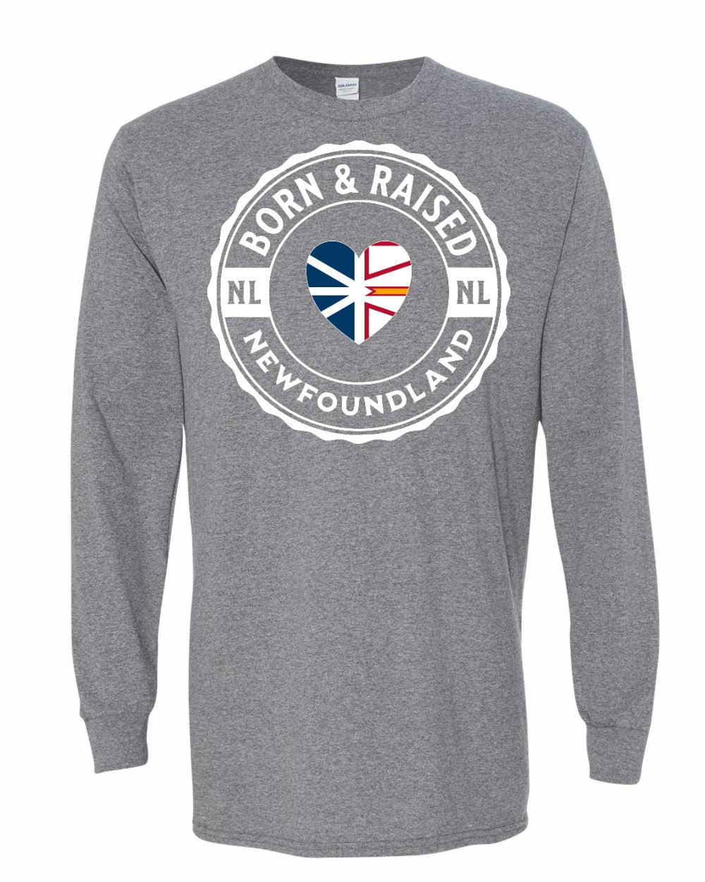 Born and Raised NFLD Heart Flag Long Sleeve Tee - Unisex