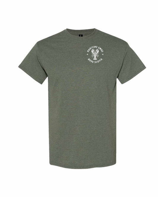 Maritime Swag Nova Scotia Mandala white Lobster Left Chest and Back mens-tee