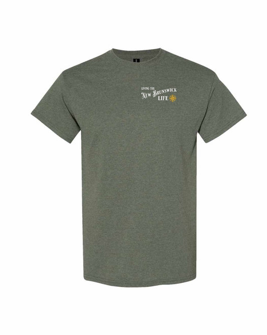 Living the New Brunswick Life yellow Left Chest and Back Men's Tee