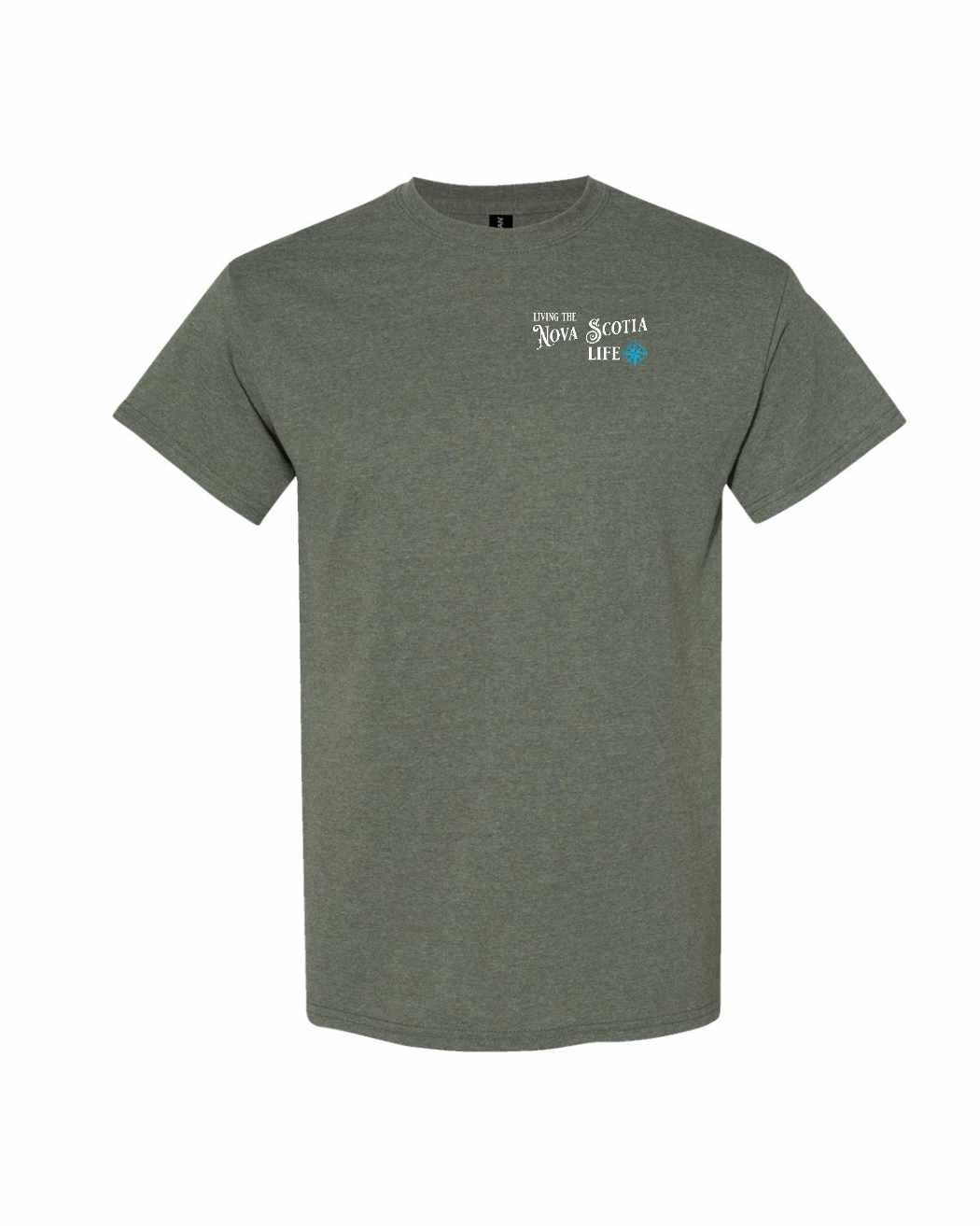 Living the Nova Scotia Life blue Left Chest mens-tee