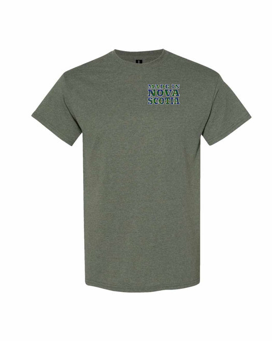 Made In Nova Scotia ( Tartan Lettering) Left Chest mens-tee