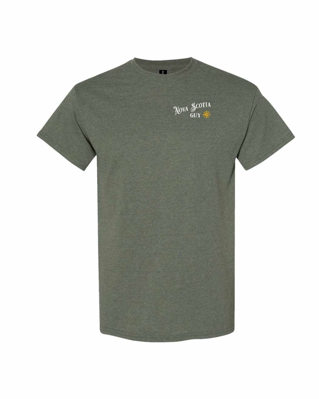Nova Scotia Guy yellow Left Chest and Back mens-tee