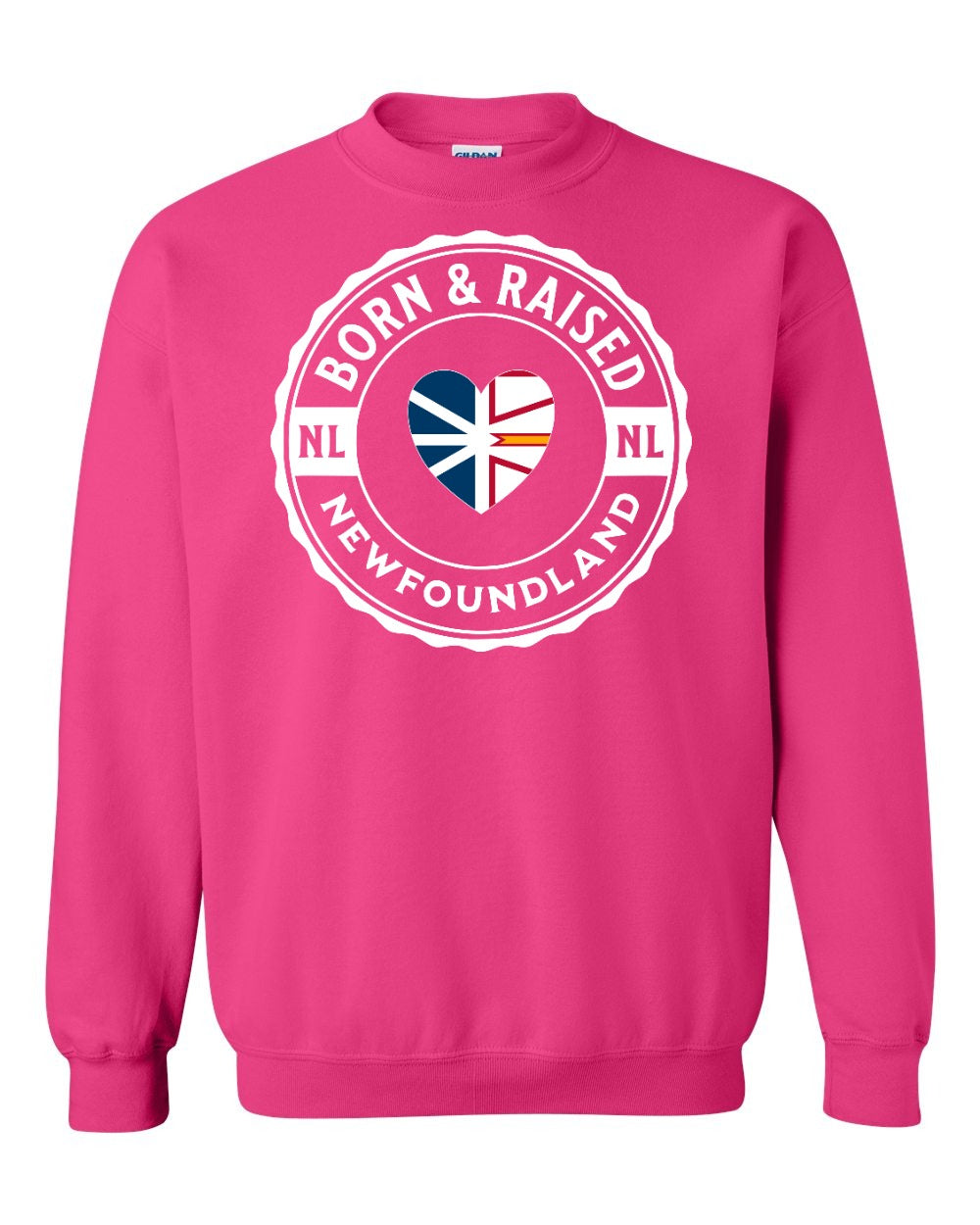 Born and Raised NFLD Heart Flag Crewneck Sweatshirt - Unisex