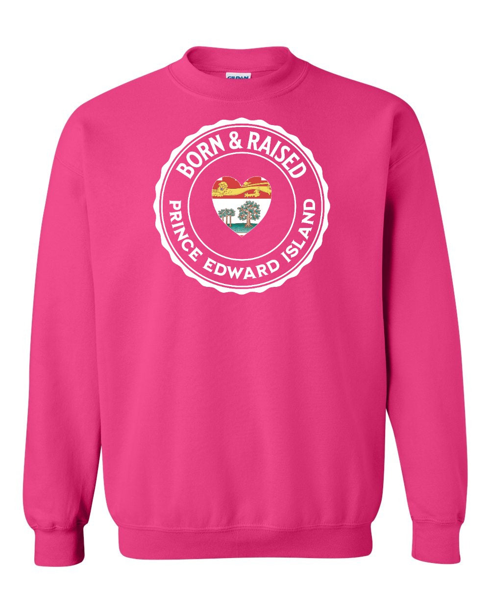 Born and Raised PEI Heart Flag Crewneck Sweatshirt - Unisex