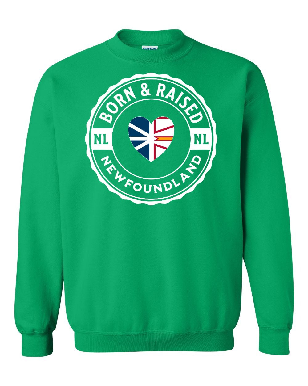 Born and Raised NFLD Heart Flag Crewneck Sweatshirt - Unisex