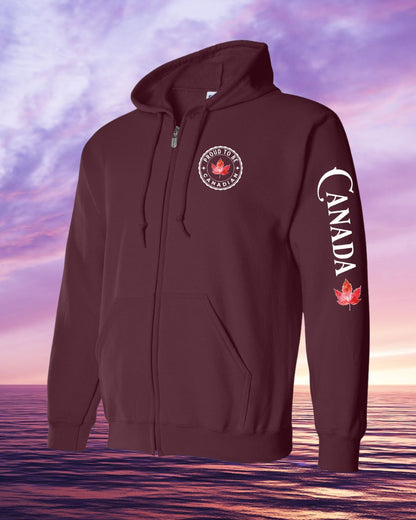 Proud to be Canadian leaf left chest and sleeve Zip hoodie