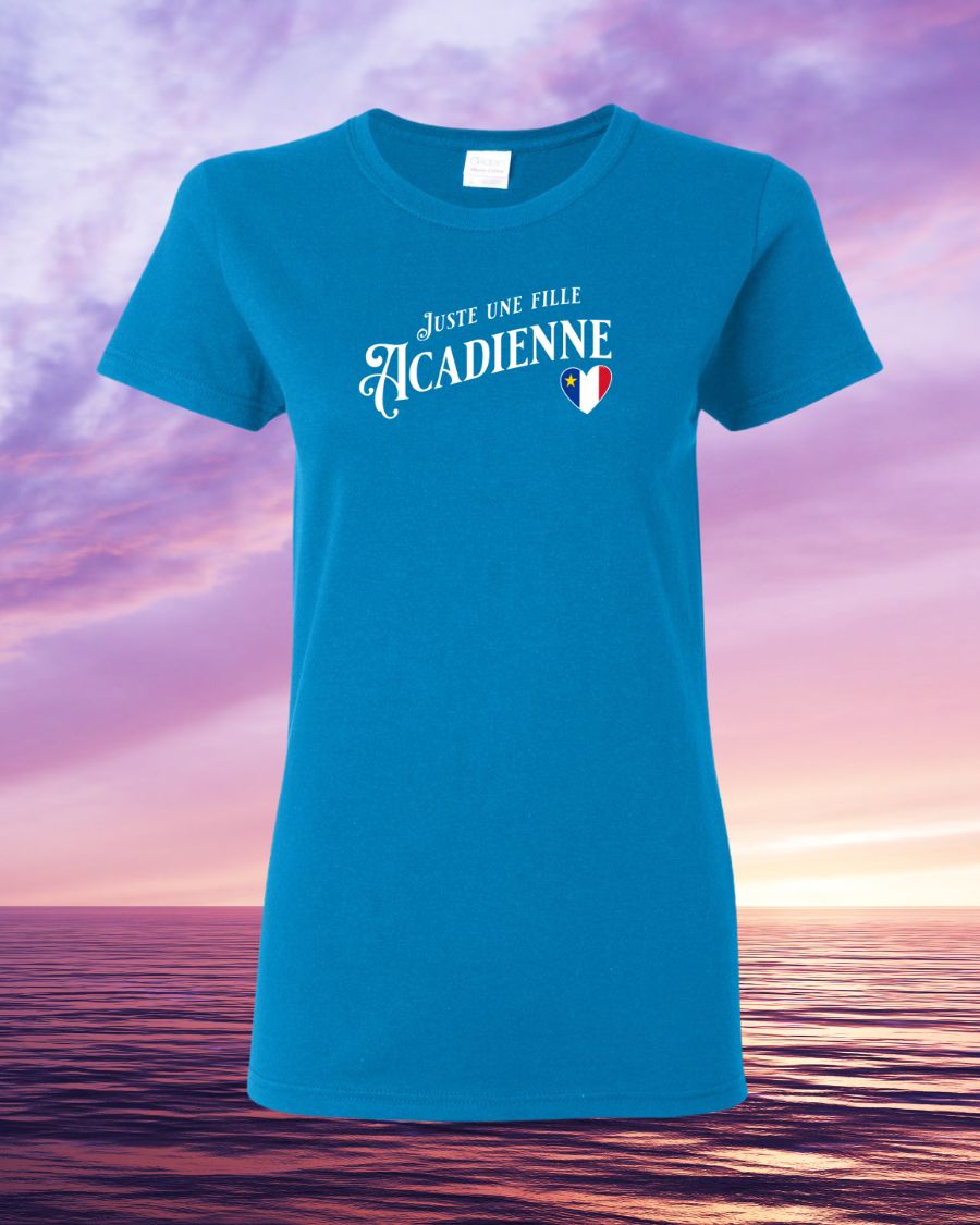 Juste une Fille Acadienne with Acadian Flag Heart Full Women's Tee