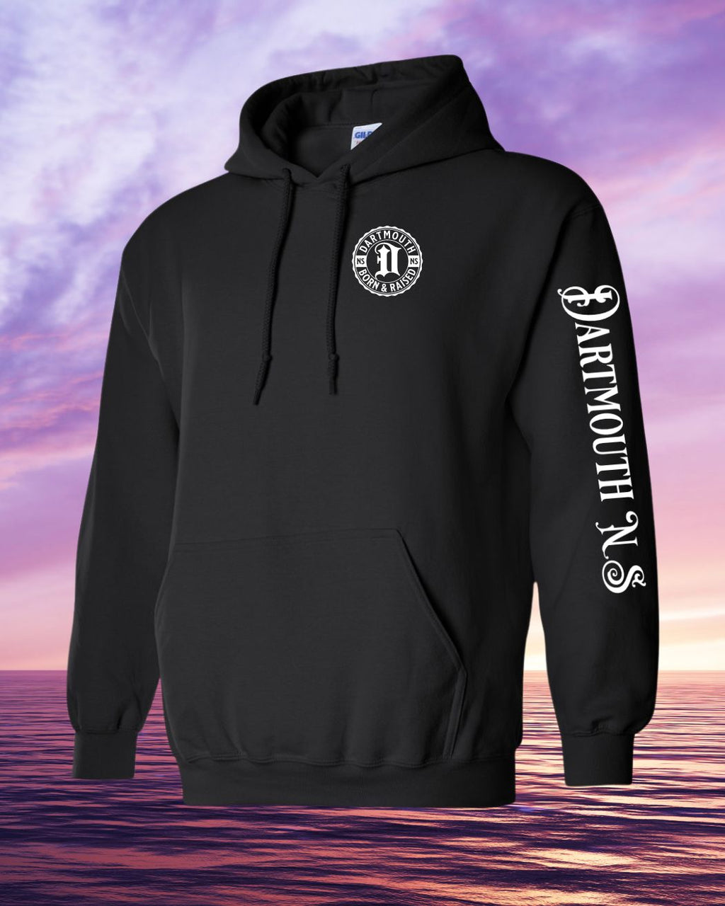 Born & Raised in Dartmouth left chest and Sleeve Pullover Hoodie - Unisex