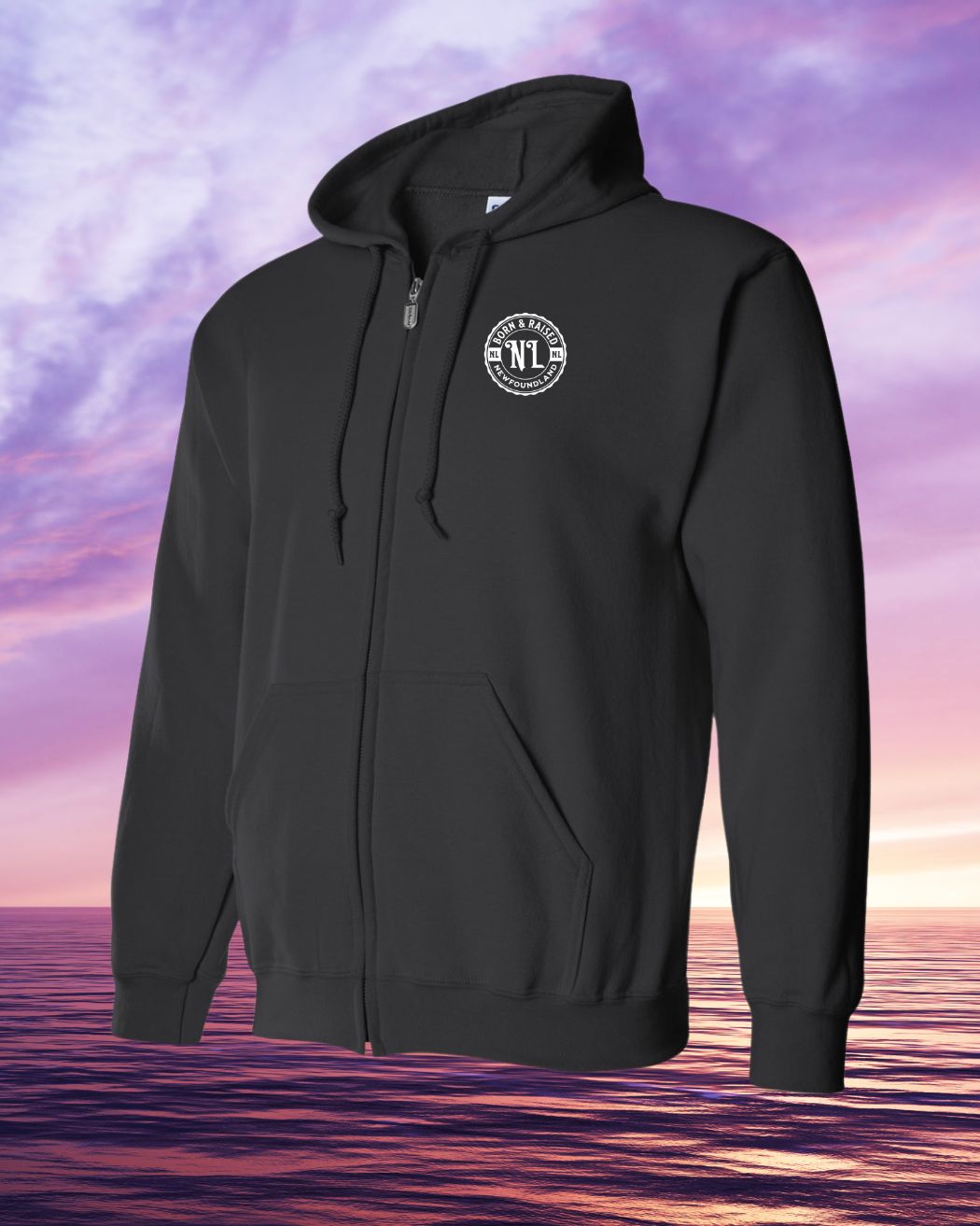 Born & Raised in NFLD left chest Print Zip Hoodie - Unisex