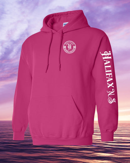 Born & Raised in Halifax left chest and sleeve Hoodie