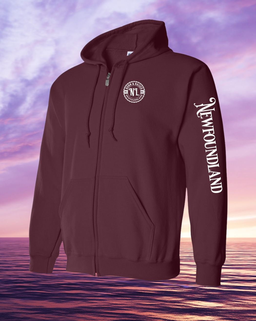Born & Raised in NFLD left chest and sleeve Zip Hoodie - Unisex