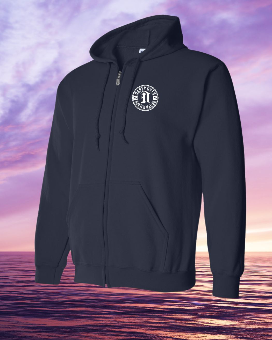 Born & Raised in Dartmouth left chest Zip Hoodie