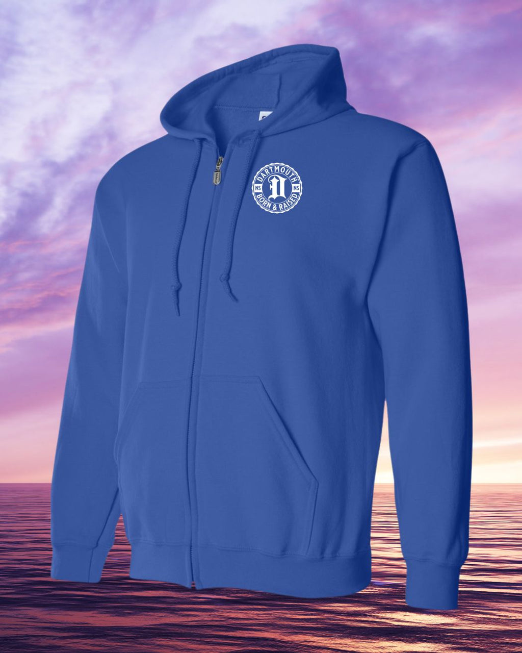 Born & Raised in Dartmouth left chest Zip Hoodie - Unisex