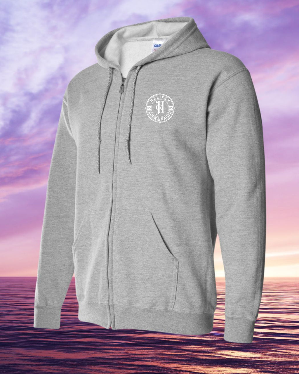 Born & Raised in Halifax left chest Zip Hoodie - Unisex
