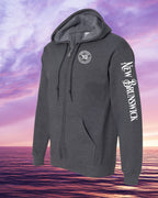 Born & Raised in NB left chest and sleeve Zip Hoodie - Unisex