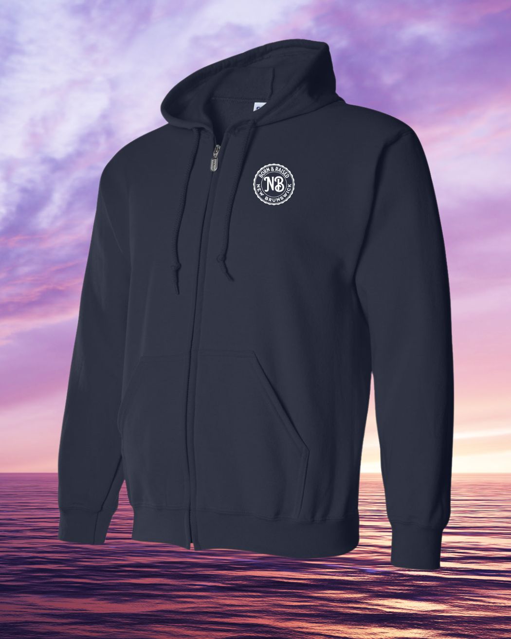 Born & Raised in NB left chest Zip Hoodie