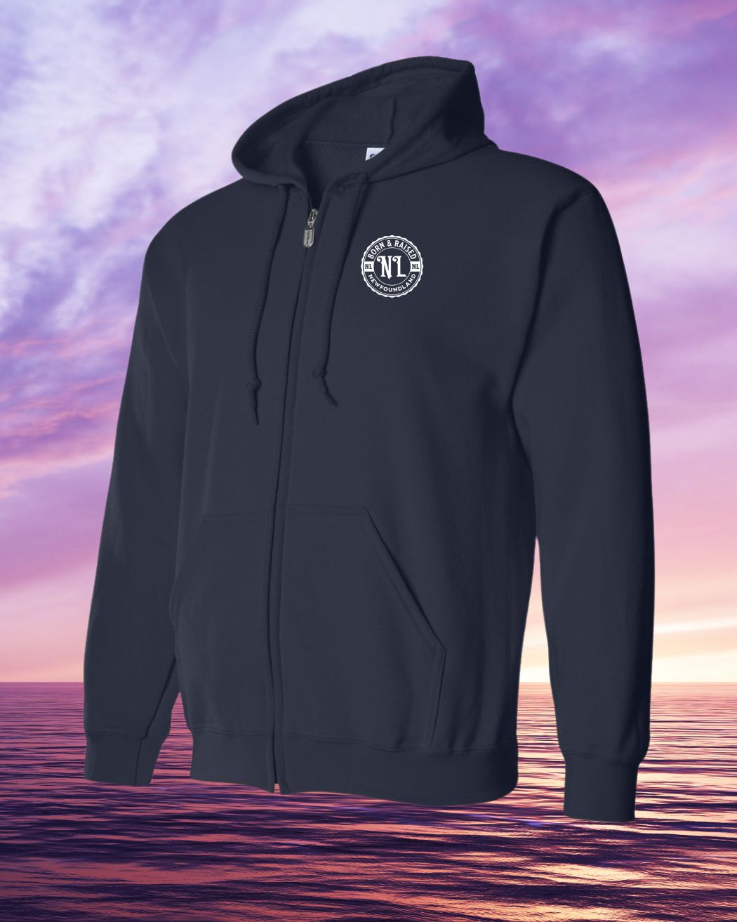 Born & Raised in NFLD left chest Print Zip Hoodie - Unisex