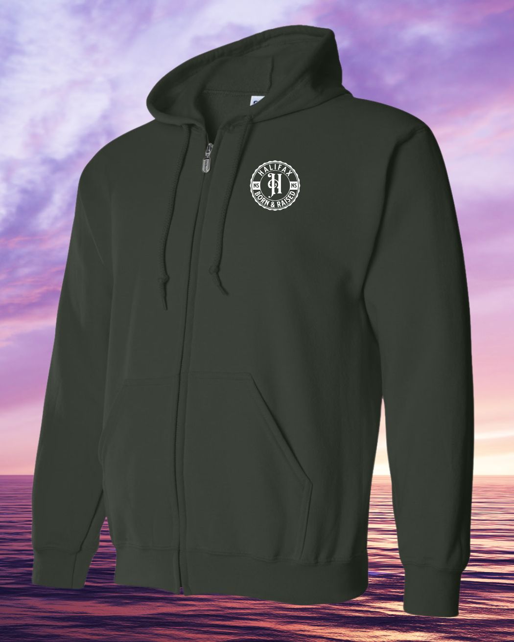 Born & Raised in Halifax left chest Zip Hoodie - Unisex