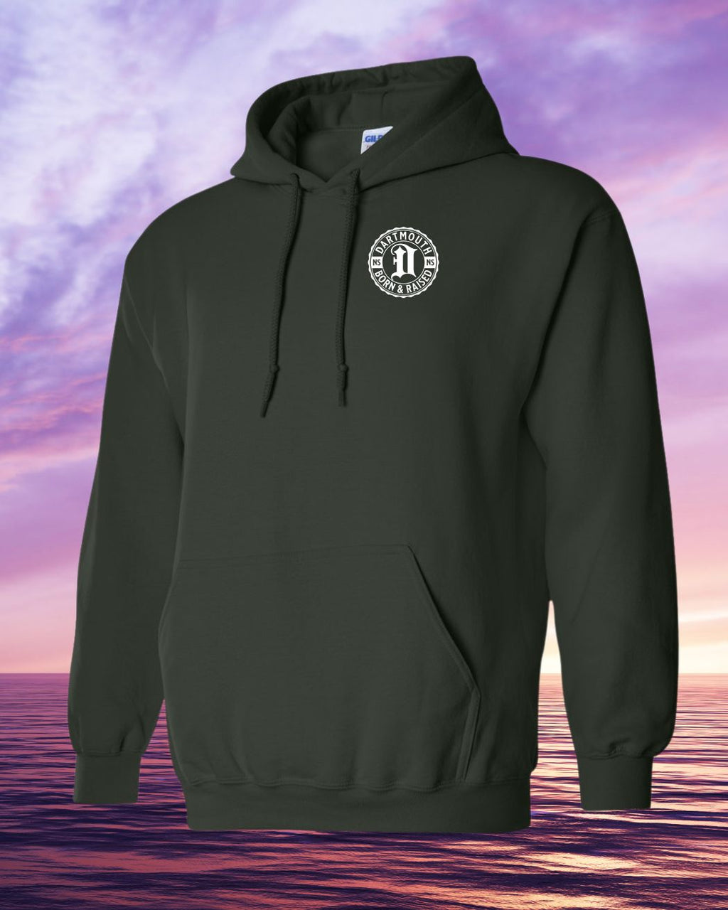 Born & Raised in Dartmouth left chest Pullover Hoodie - Unisex