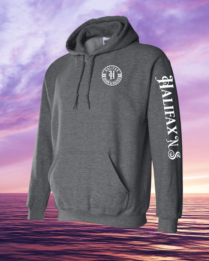 Born & Raised in Halifax left chest and sleeve Hoodie