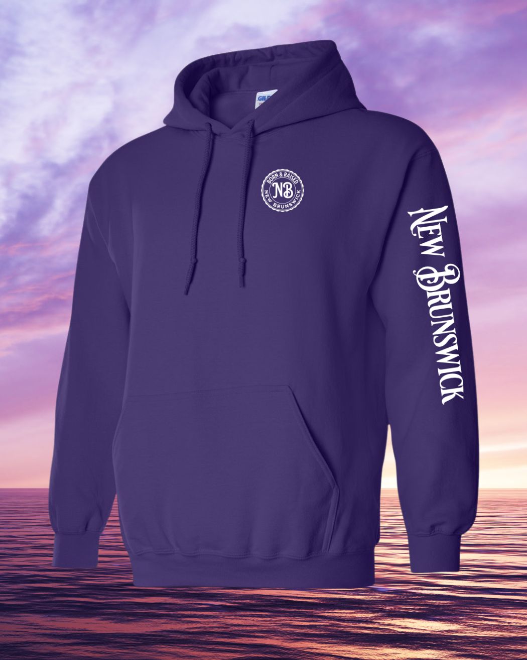 Born & Raised in NB Pullover Hoodie Left Chest and Sleeve