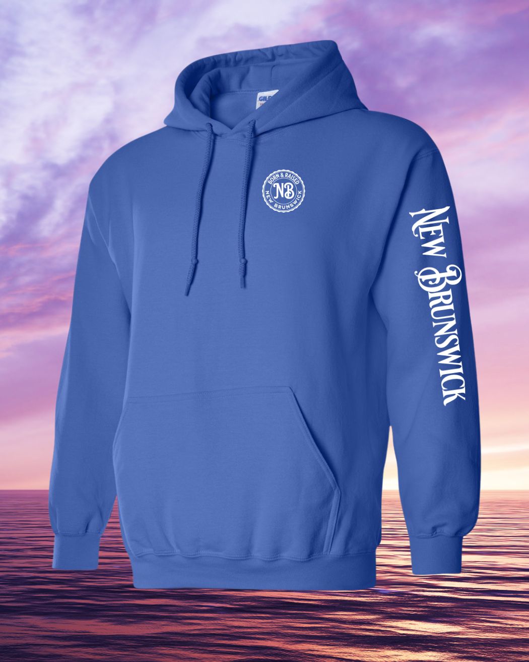 Born & Raised in NB Pullover Hoodie Left Chest and Sleeve