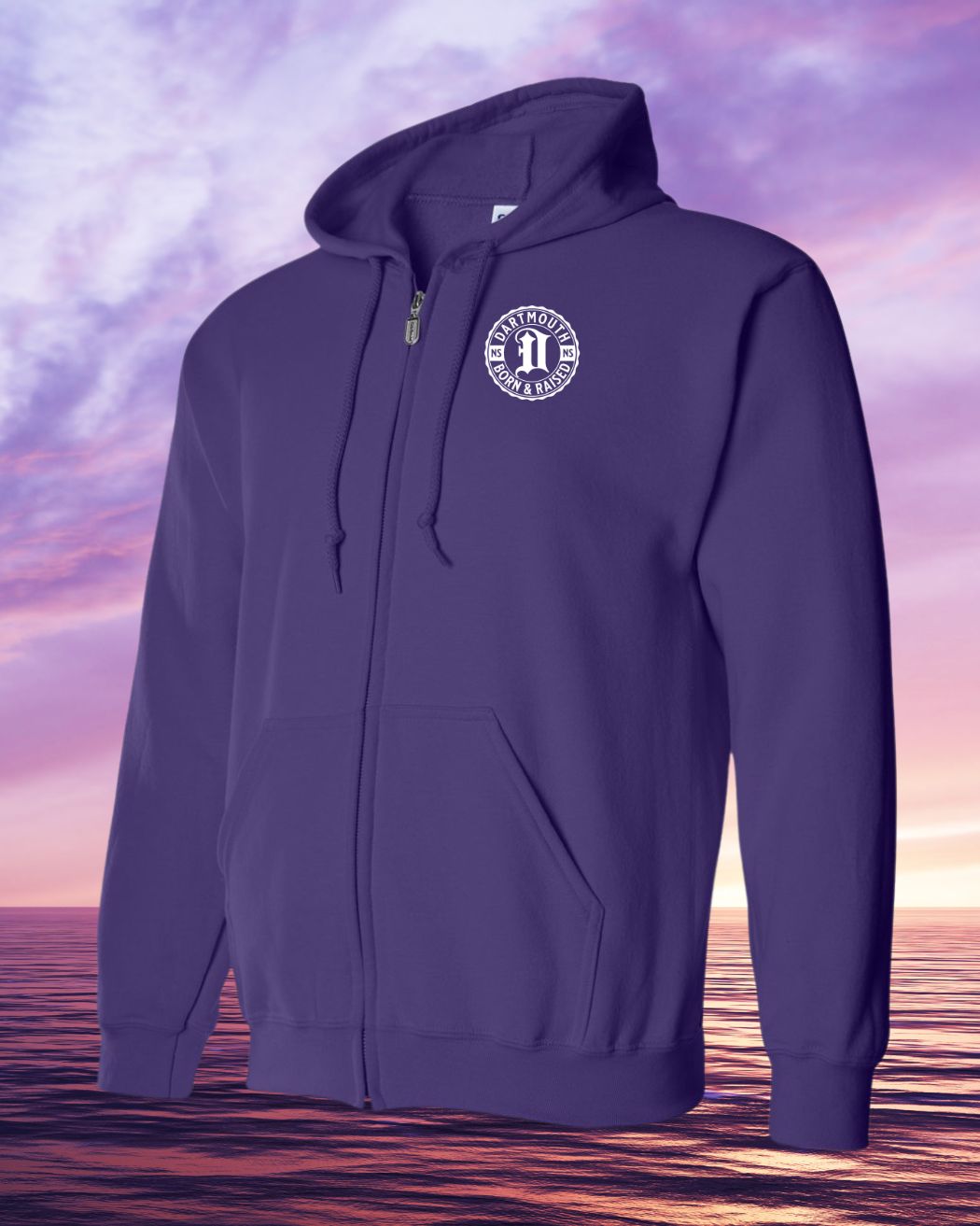 Born & Raised in Dartmouth left chest Zip Hoodie