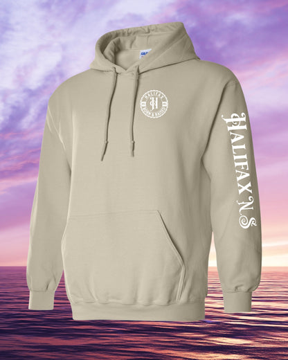 Born & Raised in Halifax left chest and sleeve Hoodie