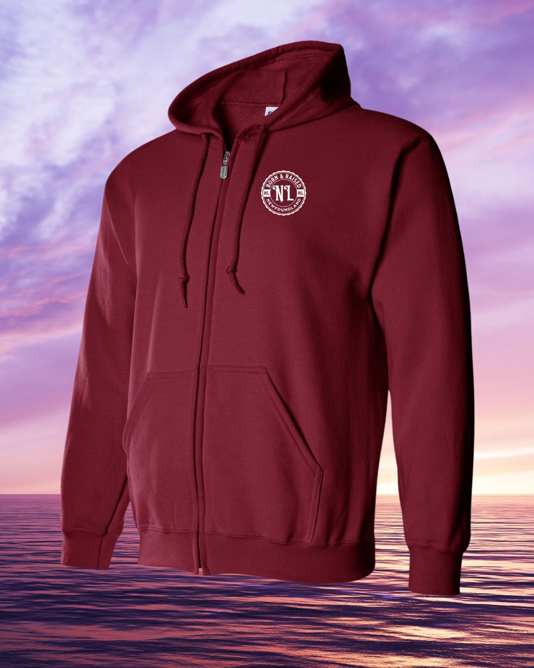 Born & Raised in NFLD left chest Print Zip Hoodie - Unisex
