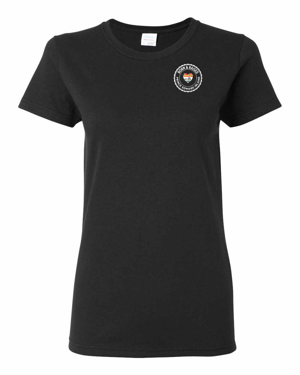 Born and Raised Heart Flag PEI Left Chest Women's Tee