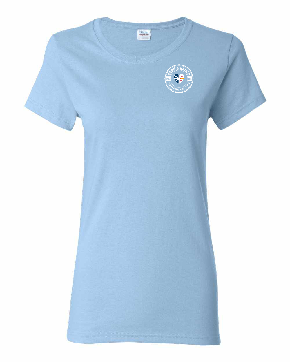 Born and Raised Heart Flag NFLD Left Chest Women's Tee