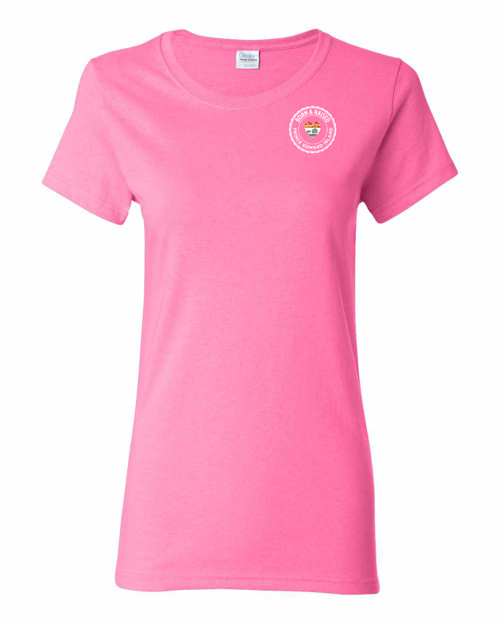 Born and Raised Heart Flag PEI Left Chest Women's Tee
