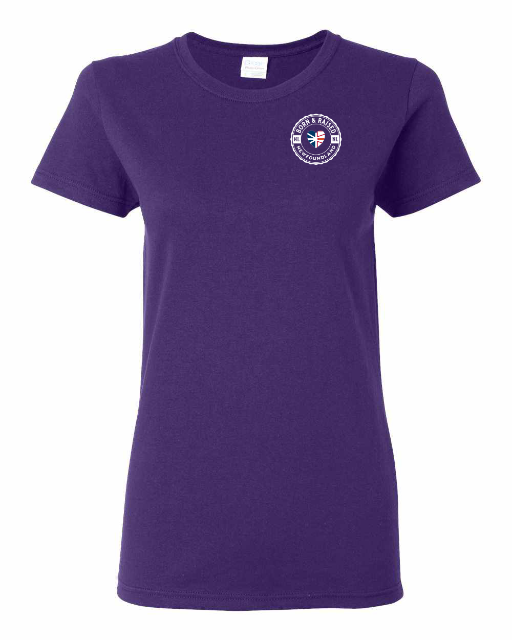 Born and Raised Heart Flag NFLD Left Chest Women's Tee