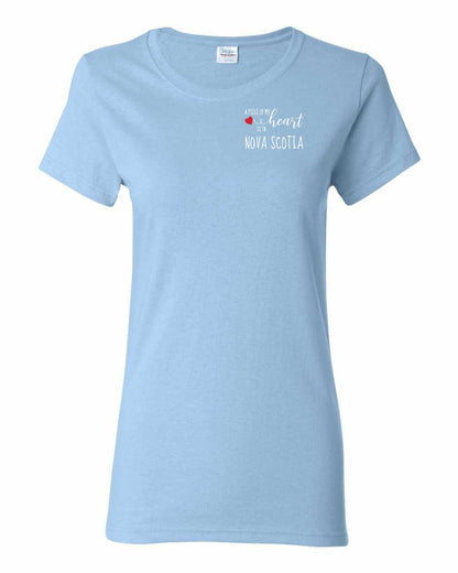 A piece of My heart in Nova Scotia (Red Heart) Left Chest womens-tee