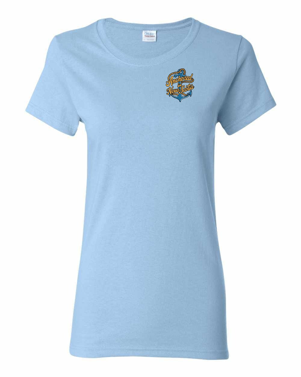 Anchored in Nova Scotia (New Design) Left Chest and Back womens-tee