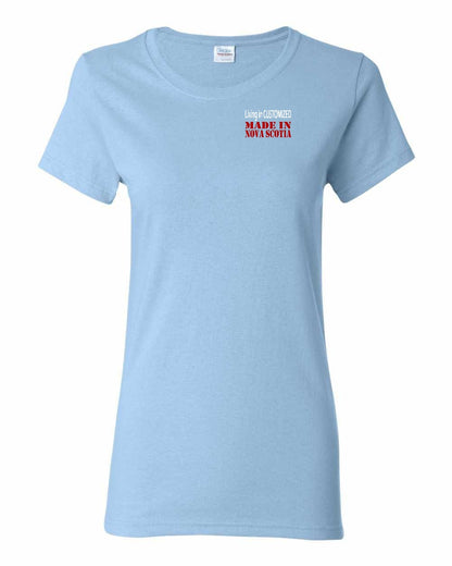Living in Custom Made in Nova Scotia Left Chest and Back womens-tee