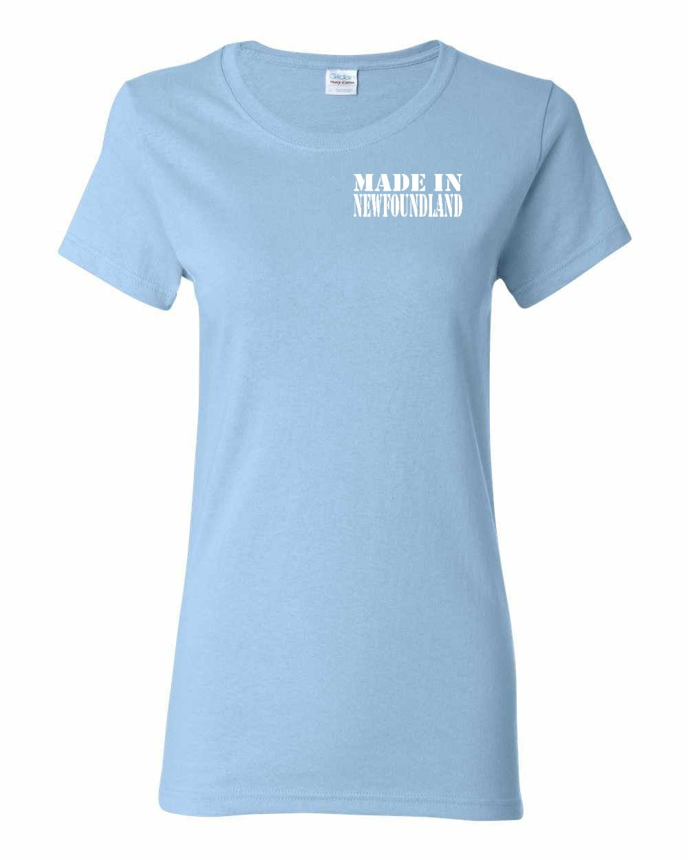Made In NFLD ( White Lettering) Left Chest and Back Women's Tee